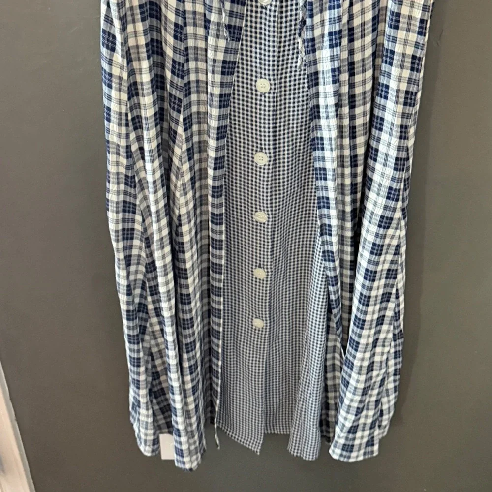Cottage Vintage 90s Newport News Blue White Plaid Gingham Tie Front Maxi Dress - Picture 4 of 9